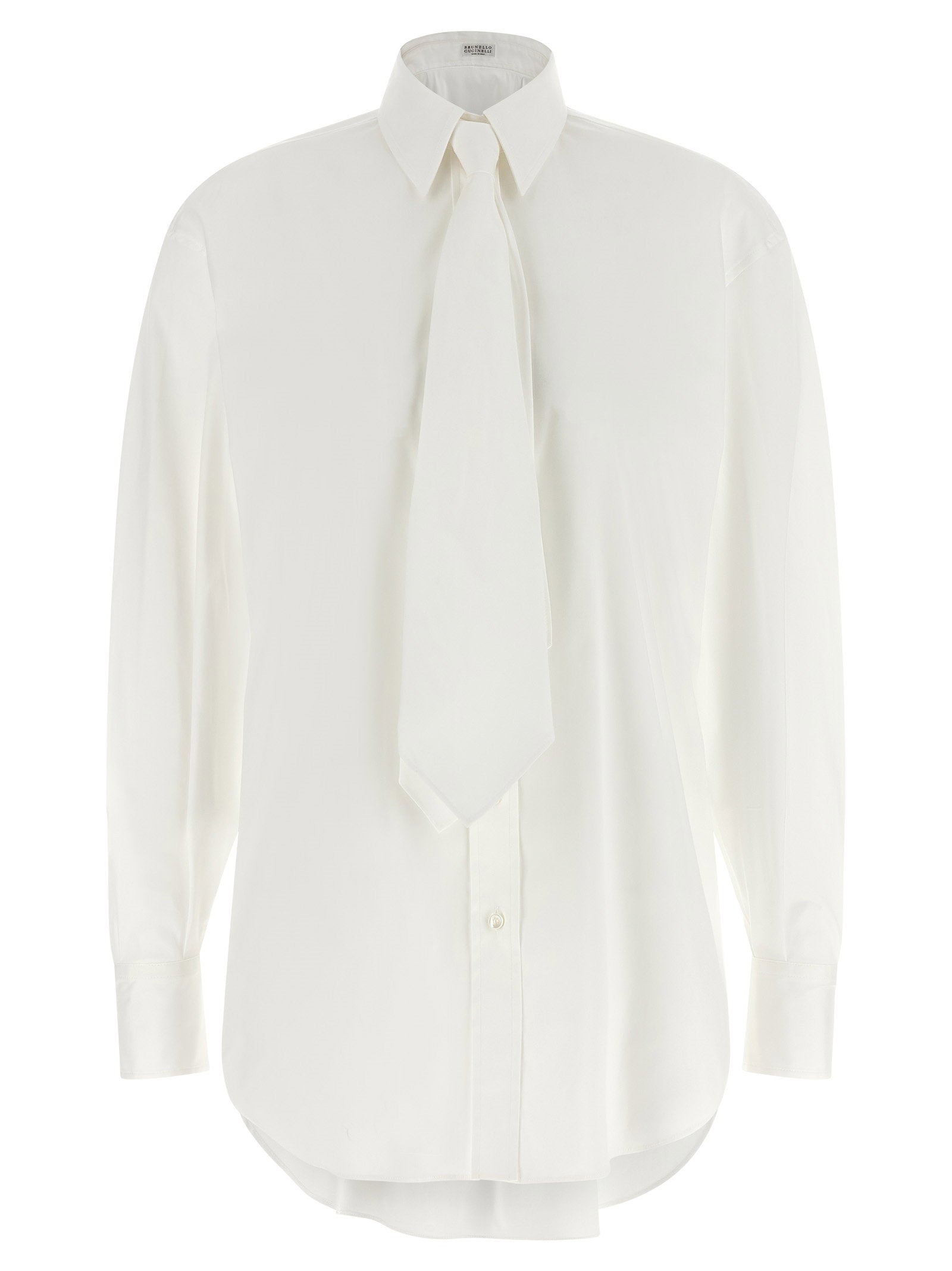 Brunello Cucinelli Cotton Poplin with Removable Tie Shirt — White