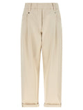 Brunello Cucinelli Baggy Pull-On Stretch Cotton Trousers — Beige