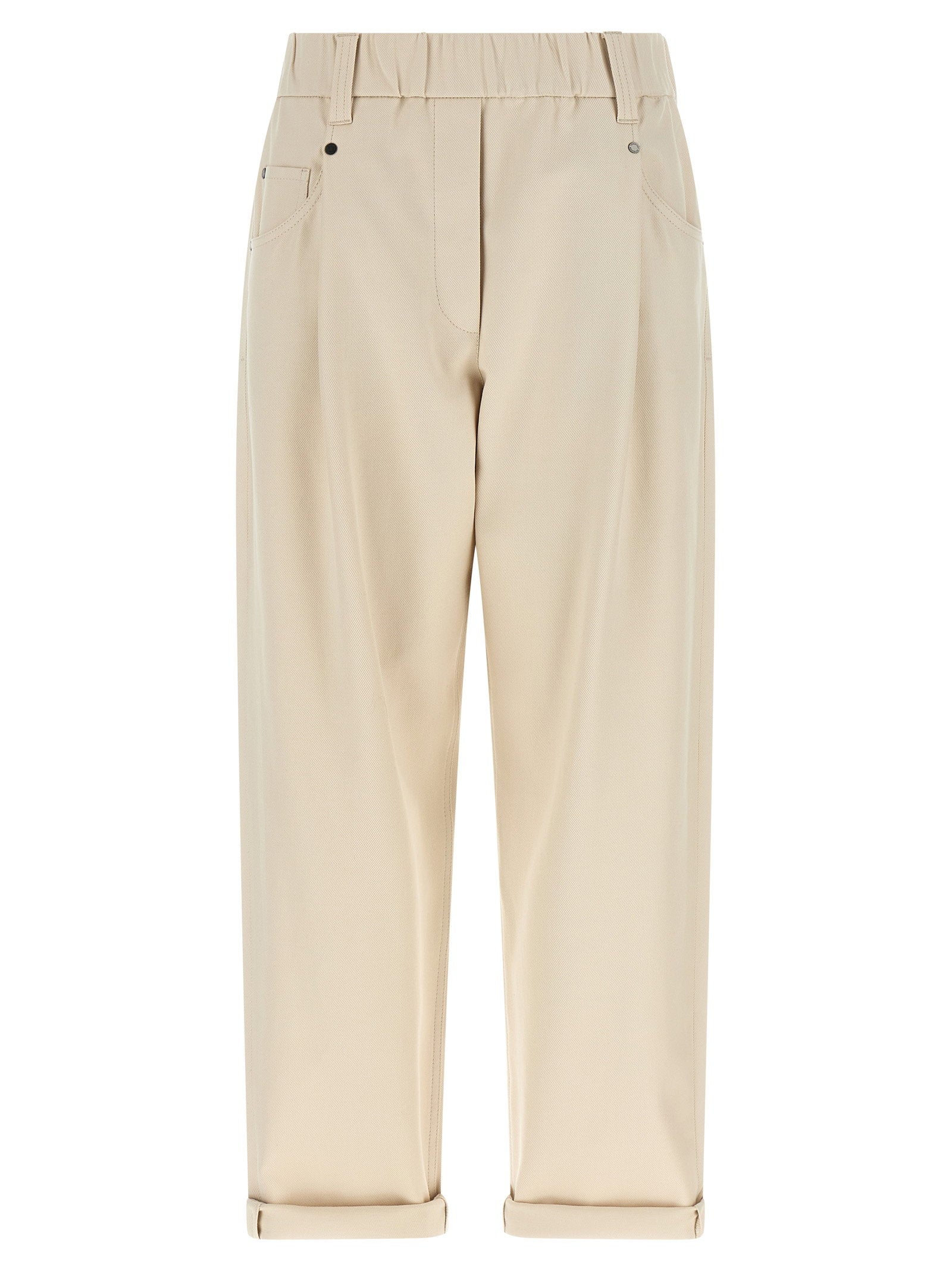 Brunello Cucinelli Baggy Pull-On Stretch Cotton Trousers — Beige