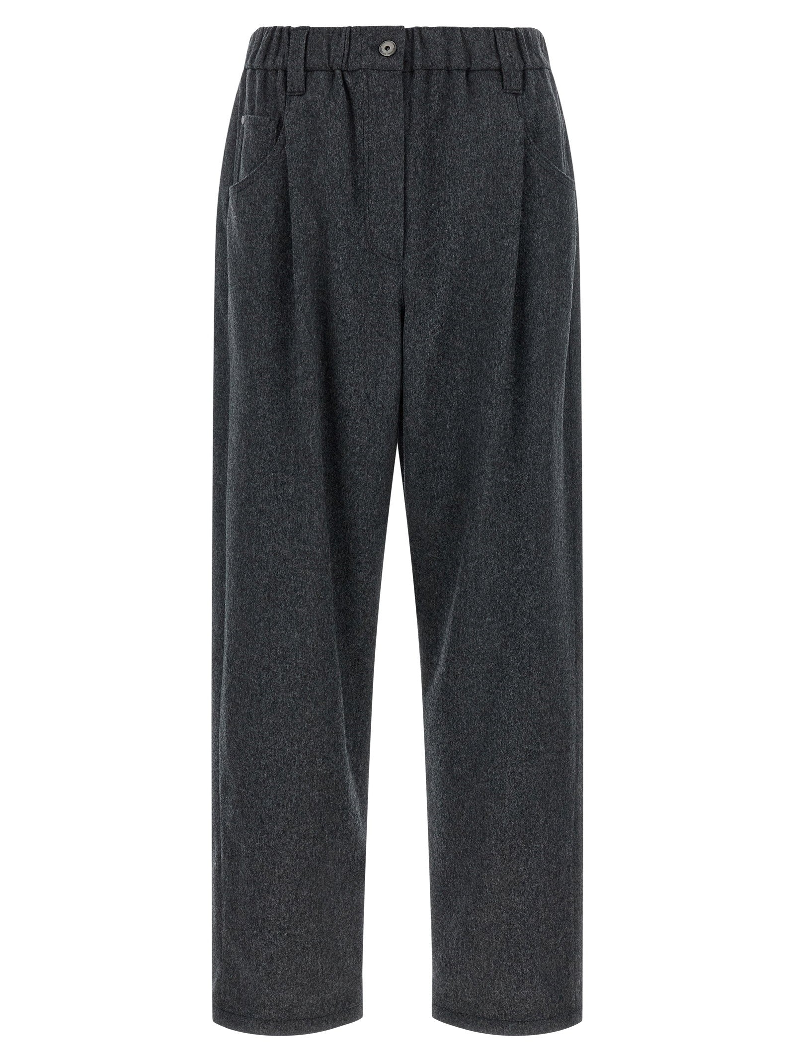 Brunello Cucinelli Mélange Wool Trousers — Charcoal