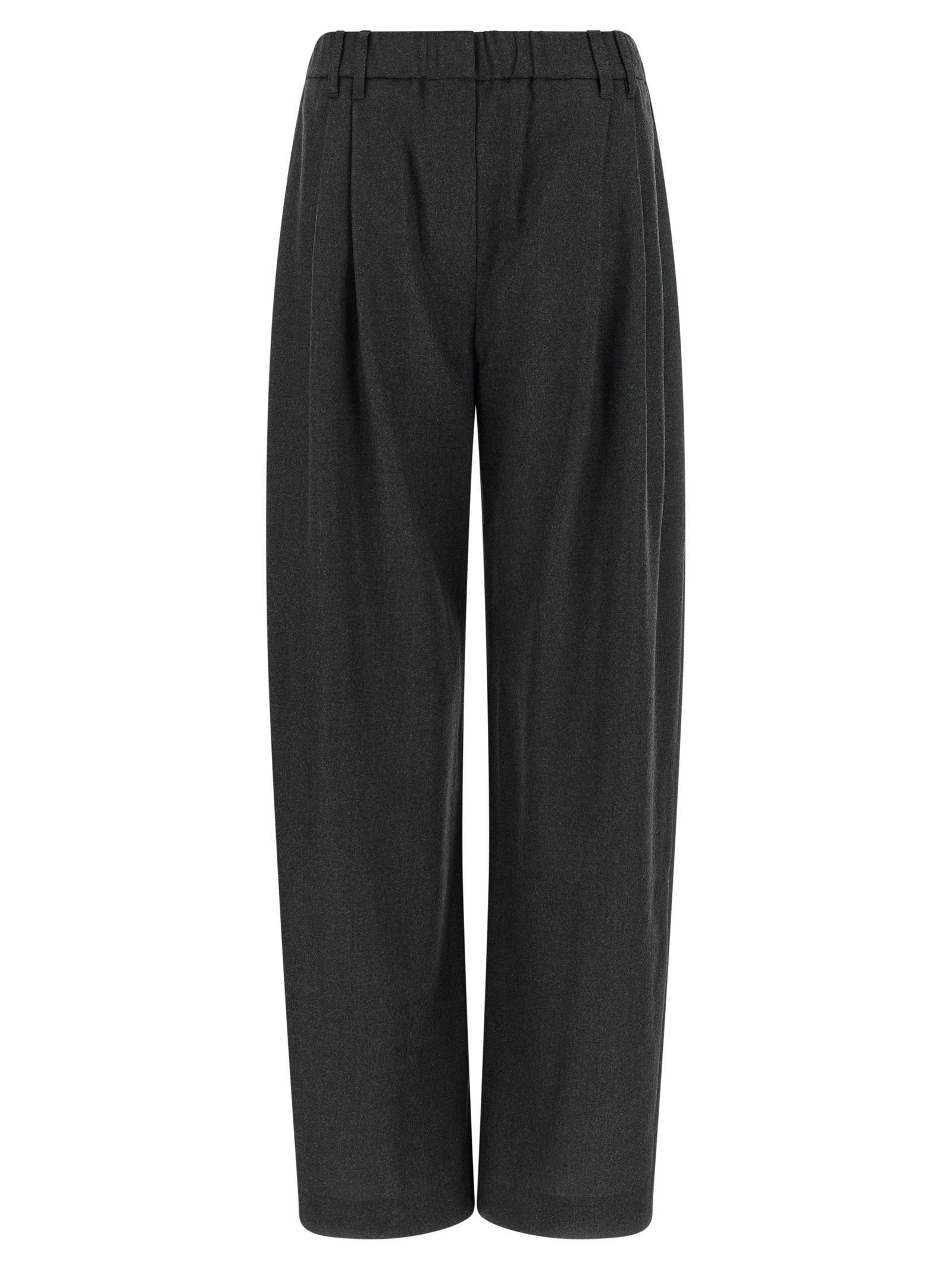Brunello Cucinelli Double-Pleated Wool Trousers — Charcoal