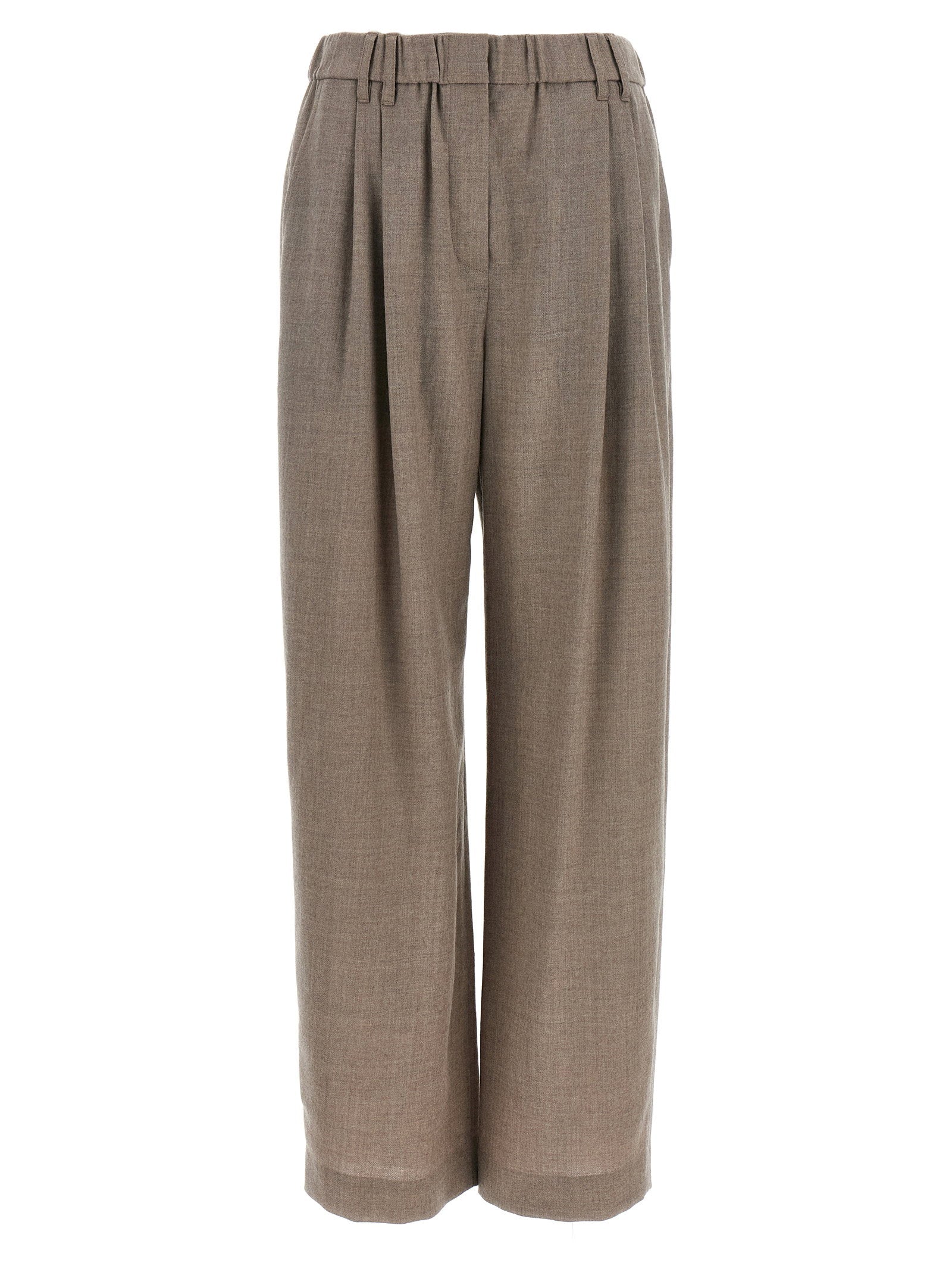 Brunello Cucinelli Pleated Virgin Wool Trousers — taupe