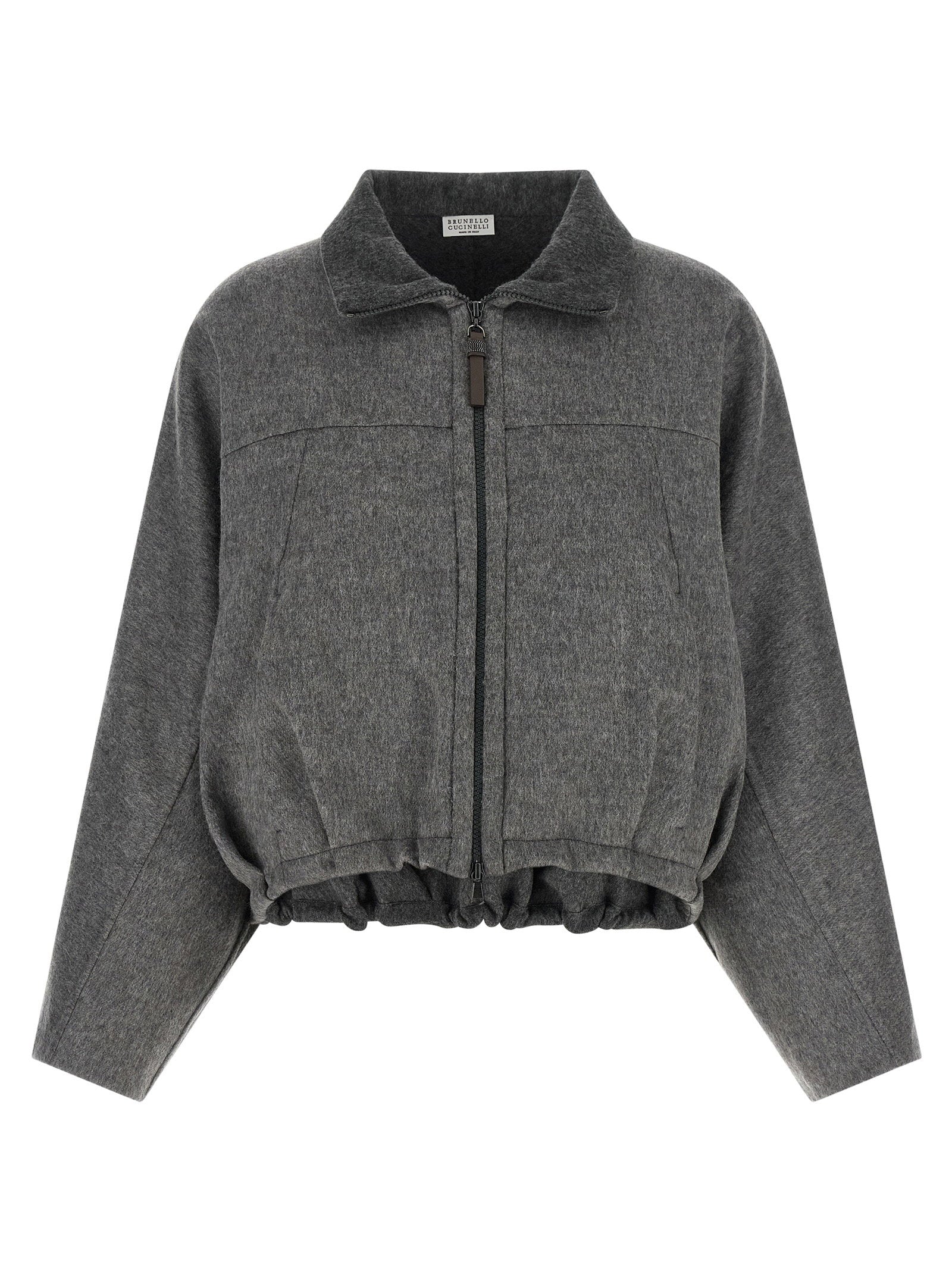 Brunello Cucinelli Mélange Wool Crop Jacket — Charcoal