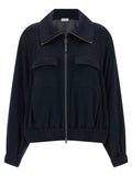 Brunello Cucinelli Cotton-Silk Interlock Sweatshirt — Navy
