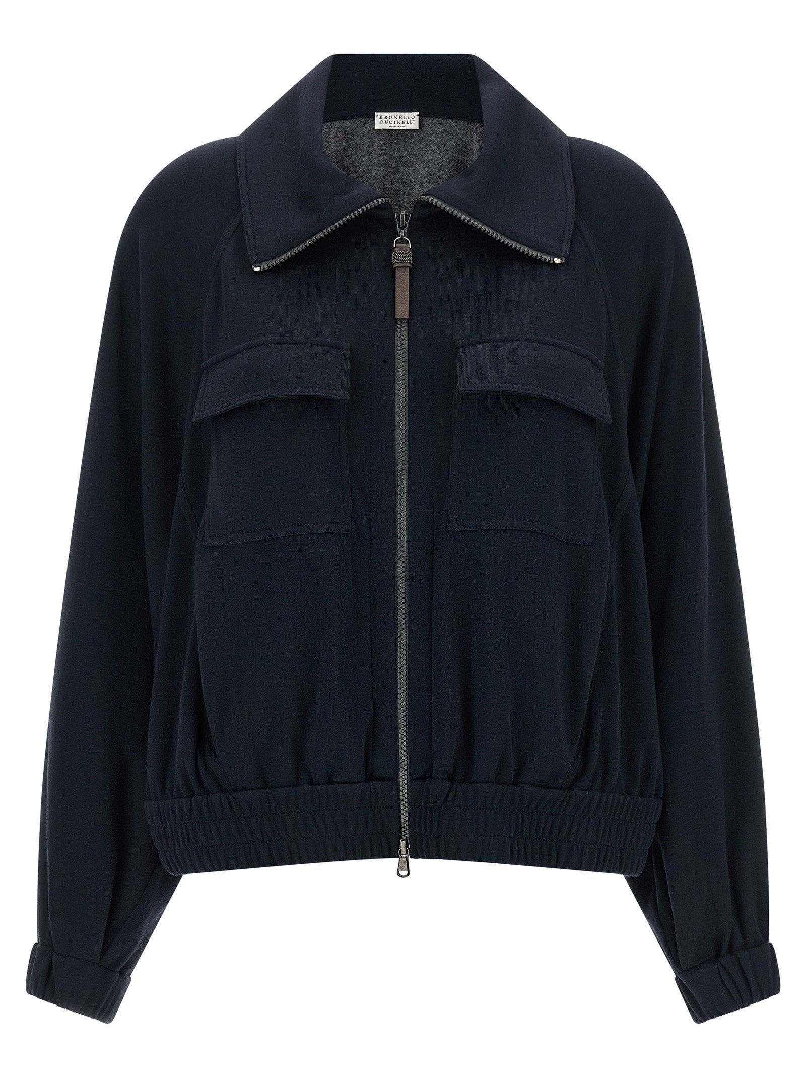 Brunello Cucinelli Cotton-Silk Interlock Sweatshirt — Navy