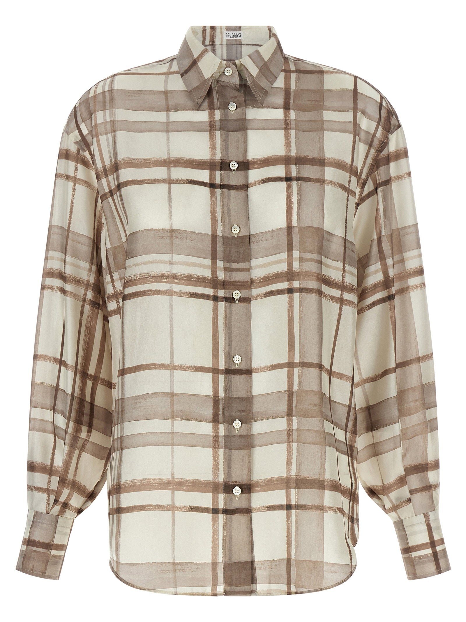 Brunello Cucinelli Check Silk Shirt — Beige