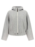 Brunello Cucinelli Shiny Zipper Pull Cropped Hoodie — grey