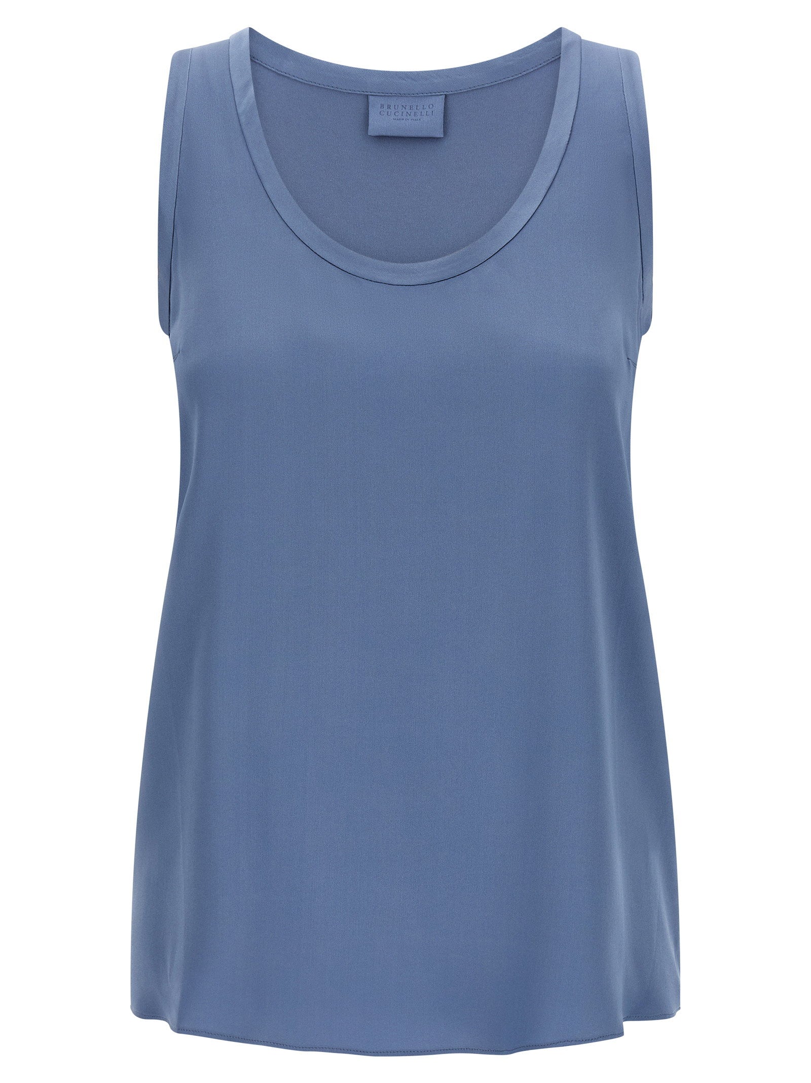 Brunello Cucinelli Stretch Silk Satin Tank Top — Blue