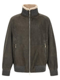 Brunello Cucinelli Shearling-Lined Lambskin Jacket — gray