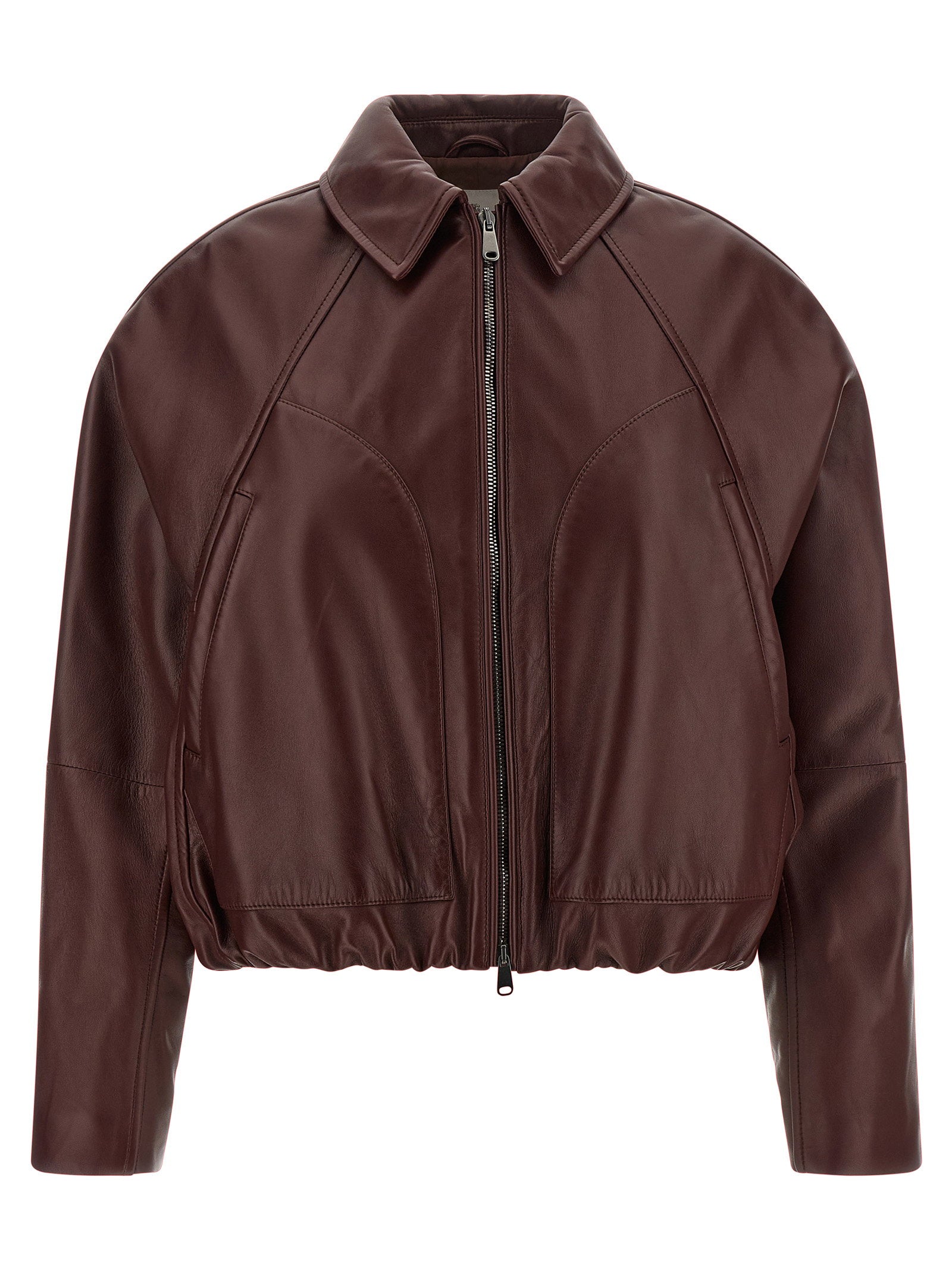 Brunello Cucinelli Lightly Padded Nappa Leather Jacket — Brown