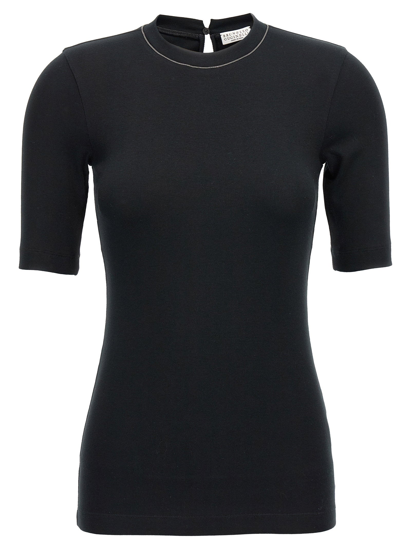 Brunello Cucinelli Monile-Embellished Ribbed T-shirt — Black