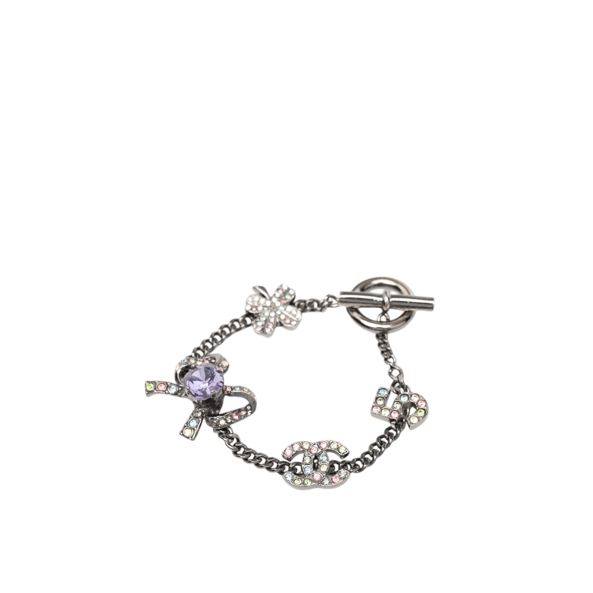 Silver Plated Crystal CC No. 5 Bow Charm Bracelet