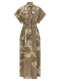 Brunello Cucinelli Floral Cotton Poplin Dress — Khaki