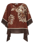 Brunello Cucinelli Floral-Print Silk Twill Tunic — Burgundy