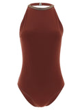 Brunello Cucinelli Precious Collar One-Piece Swimsuit — Burgundy