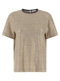 Brunello Cucinelli Striped Stretch Linen T-shirt — Beige