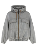Brunello Cucinelli Mélange Cotton Metallic Yarn Bomber Jacket — Gray