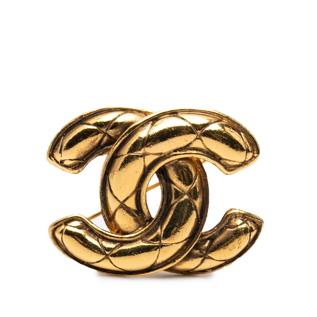 Gold Plated Quilted CC Brooch
