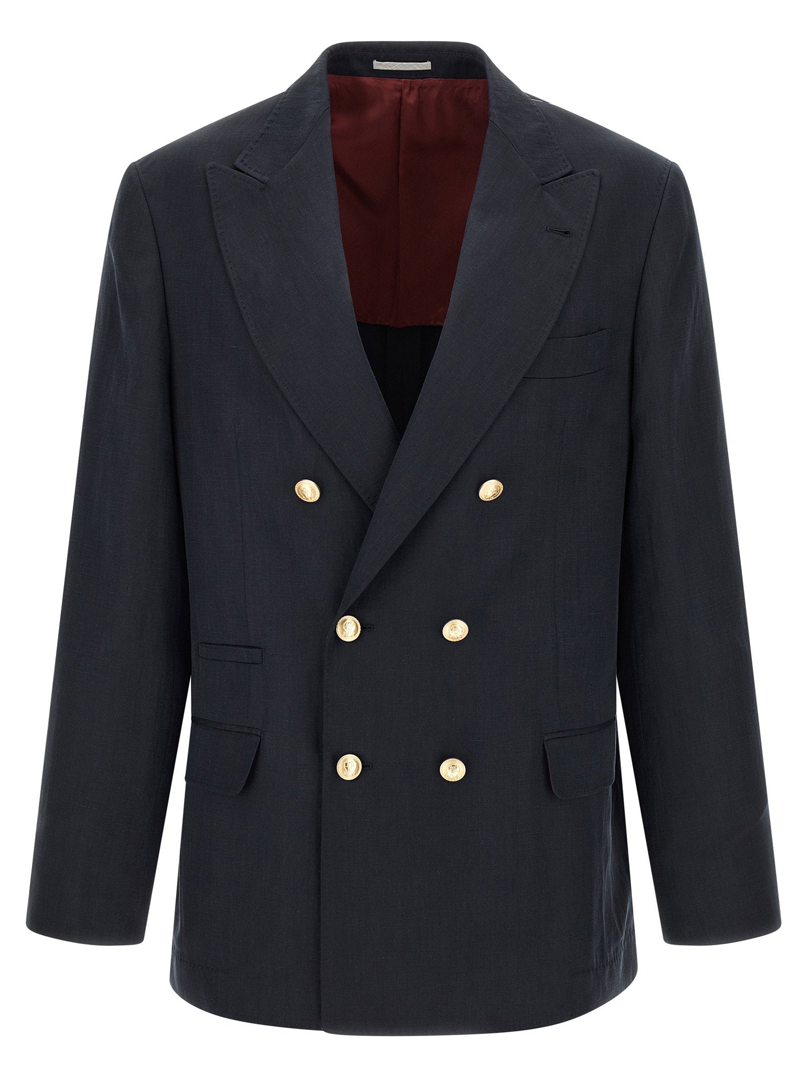 Brunello Cucinelli Silk Twill and Linen Délavé Blazer — Navy