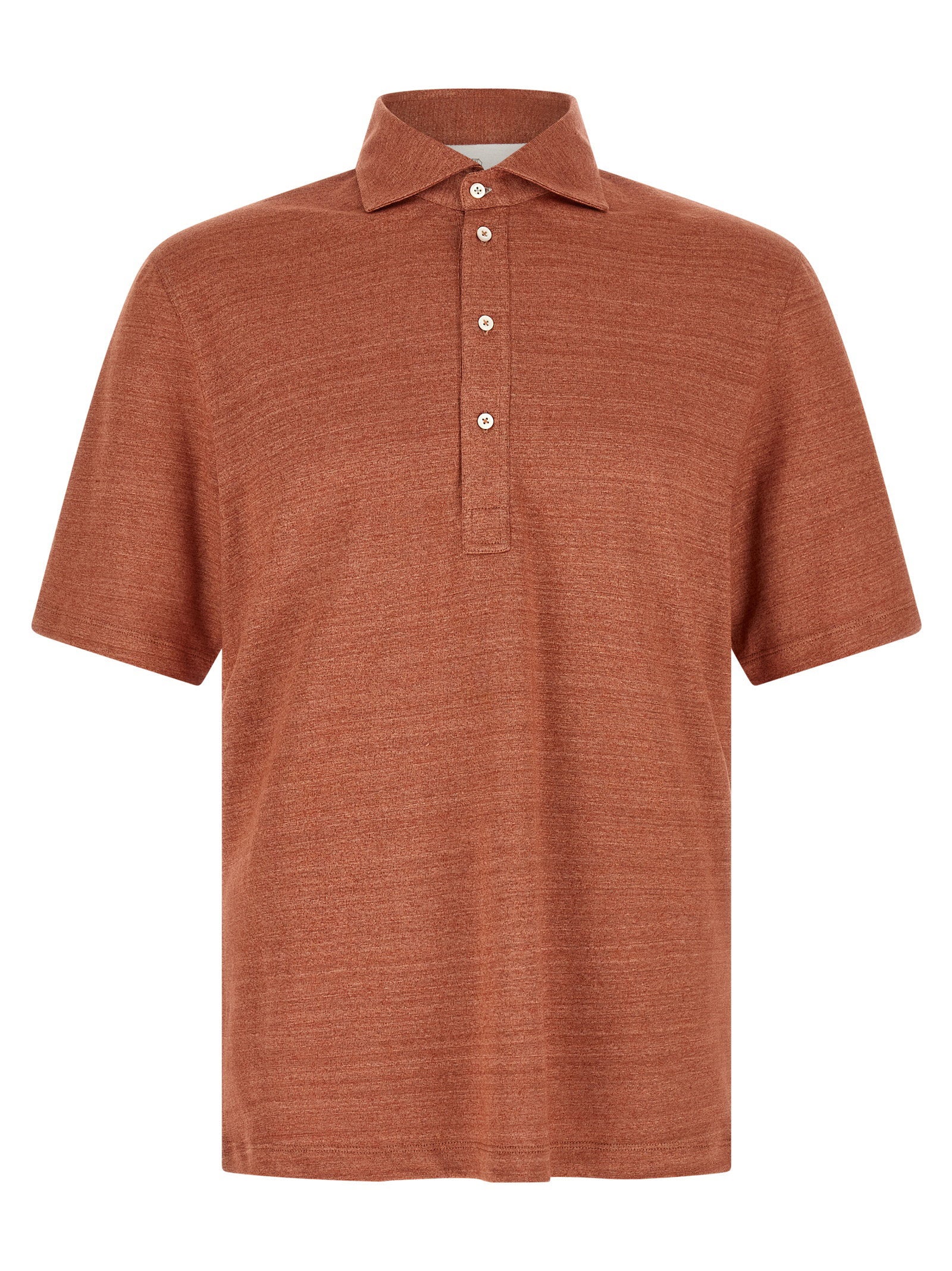 Brunello Cucinelli Linen-Cotton Jersey Mélange Polo — Rust