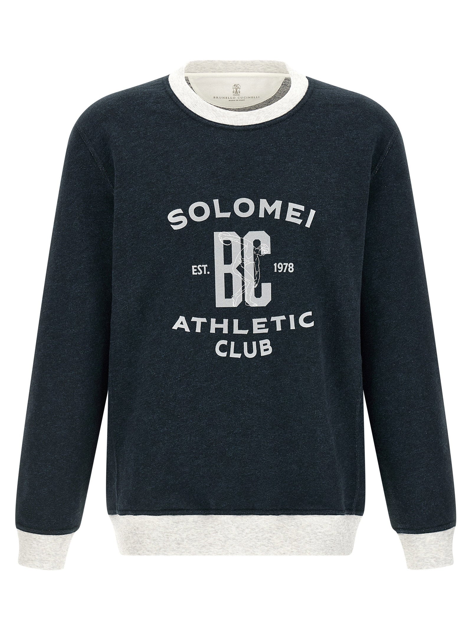 Brunello Cucinelli Logo-Print Cotton-Linen Sweatshirt — Navy