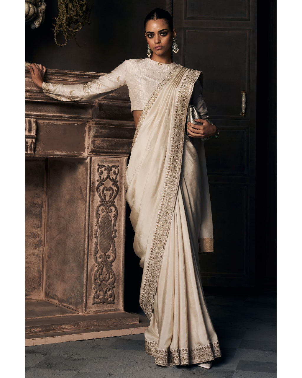 The Royal Montmartre Ekru Silk Sari Set By KYNAH, Luxury Indian Fashion & Bridal Wear