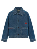 Bode Geometric-Embroidered Denim Jacket — Blue