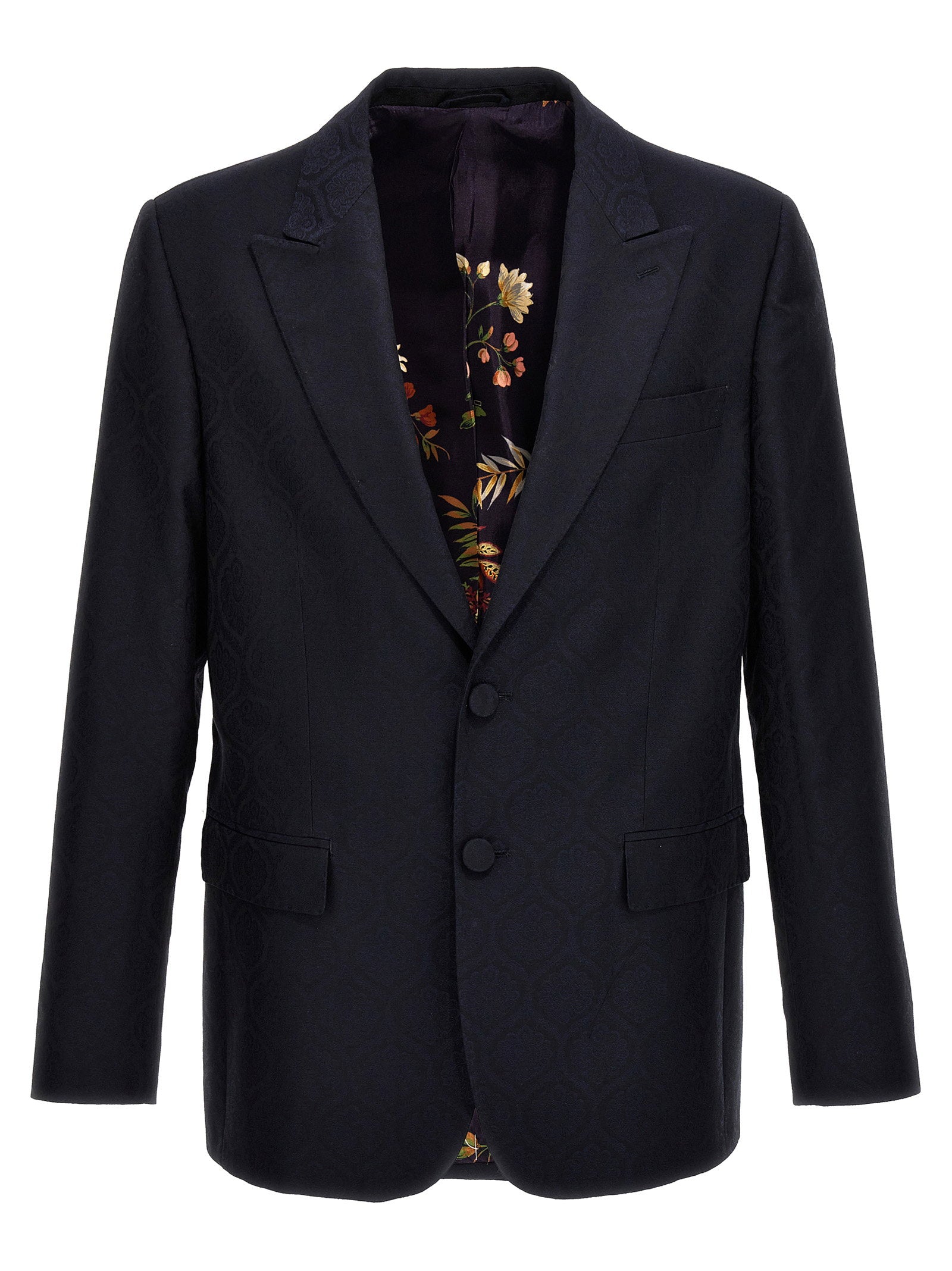Etro Jacquard Cotton-Wool Blazer — Black