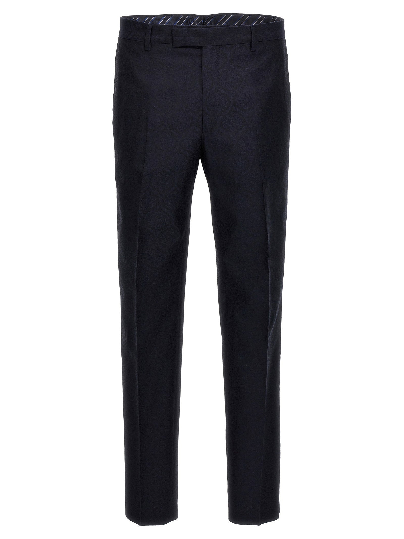 Etro Jacquard Cotton-Wool Trousers — Black