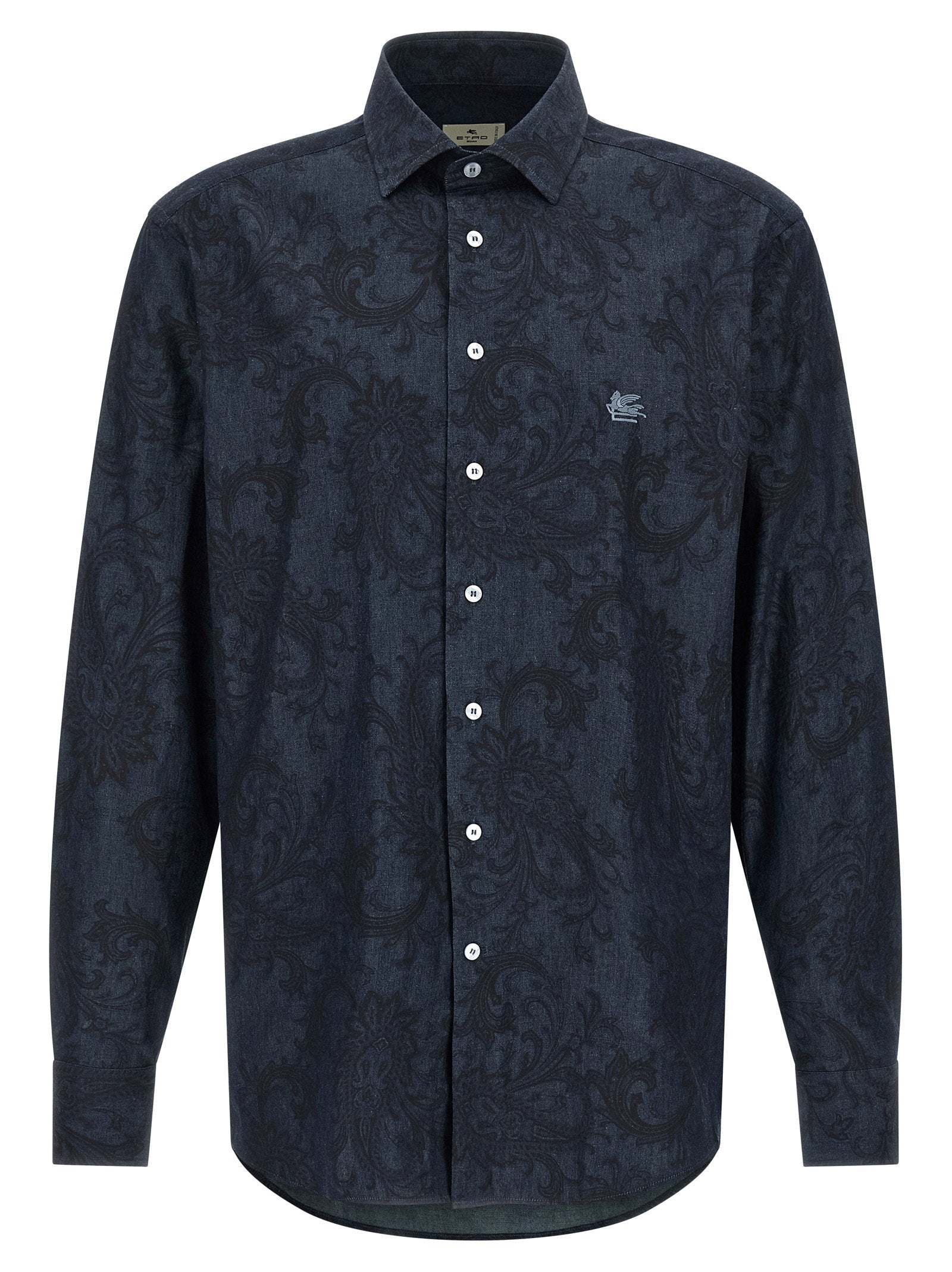 Etro Paisley Ramage Denim Shirt — Navy