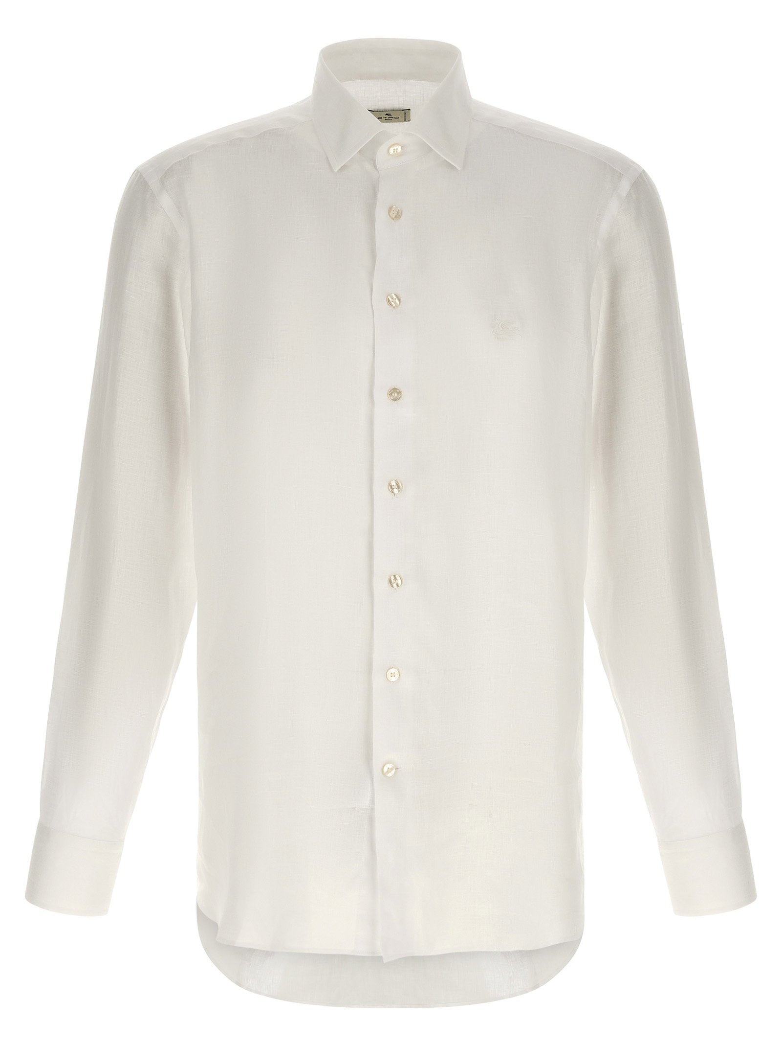 Etro Linen with Tonal Pegaso Logo Shirt — White