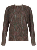 Etro Paisley-Stamped Silk-Cashmere Sweater — Brown