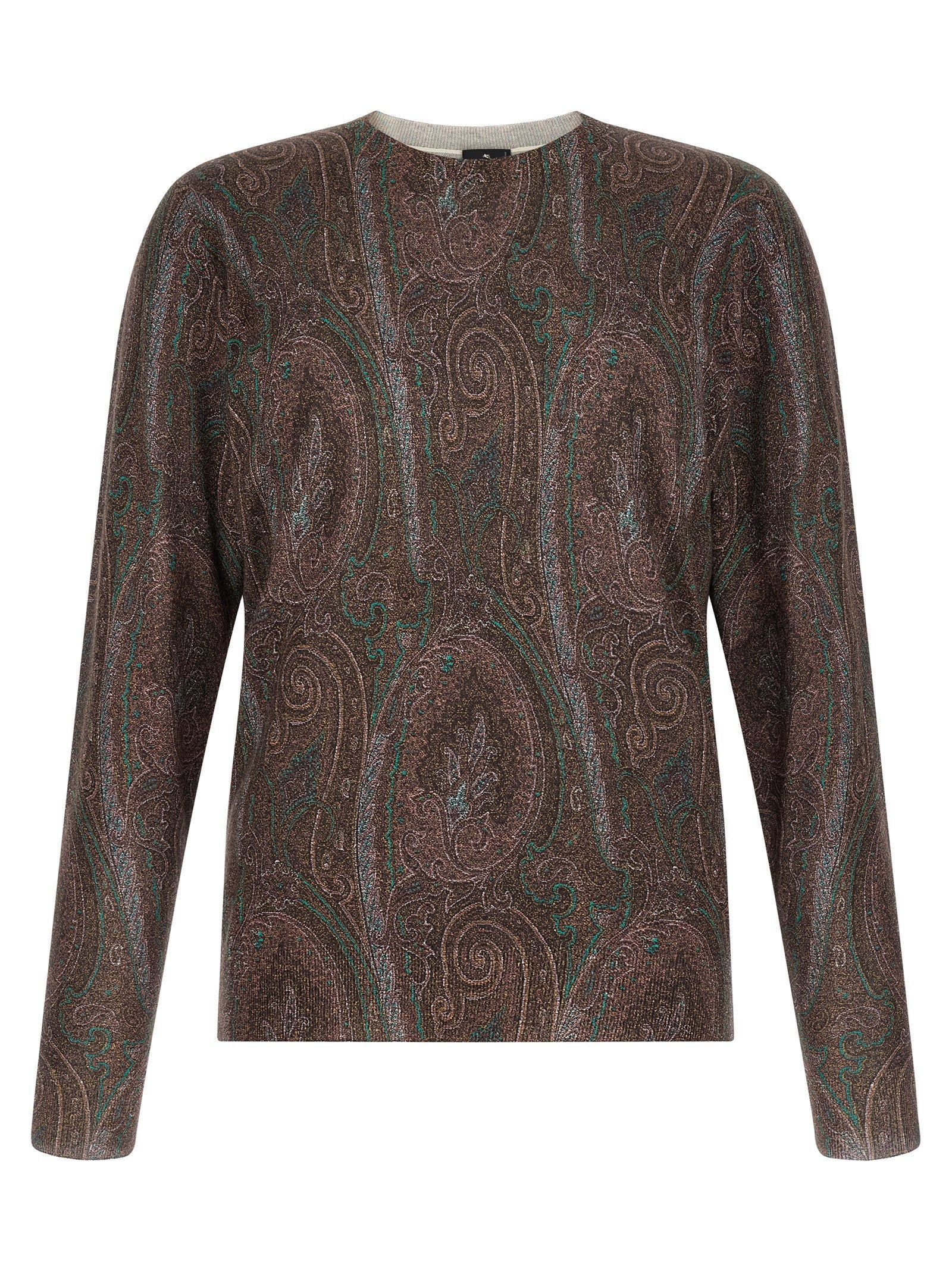 Etro Paisley-Stamped Silk-Cashmere Sweater — Brown