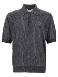 Etro Paisley-Print Silk-Cashmere Polo Shirt — Charcoal