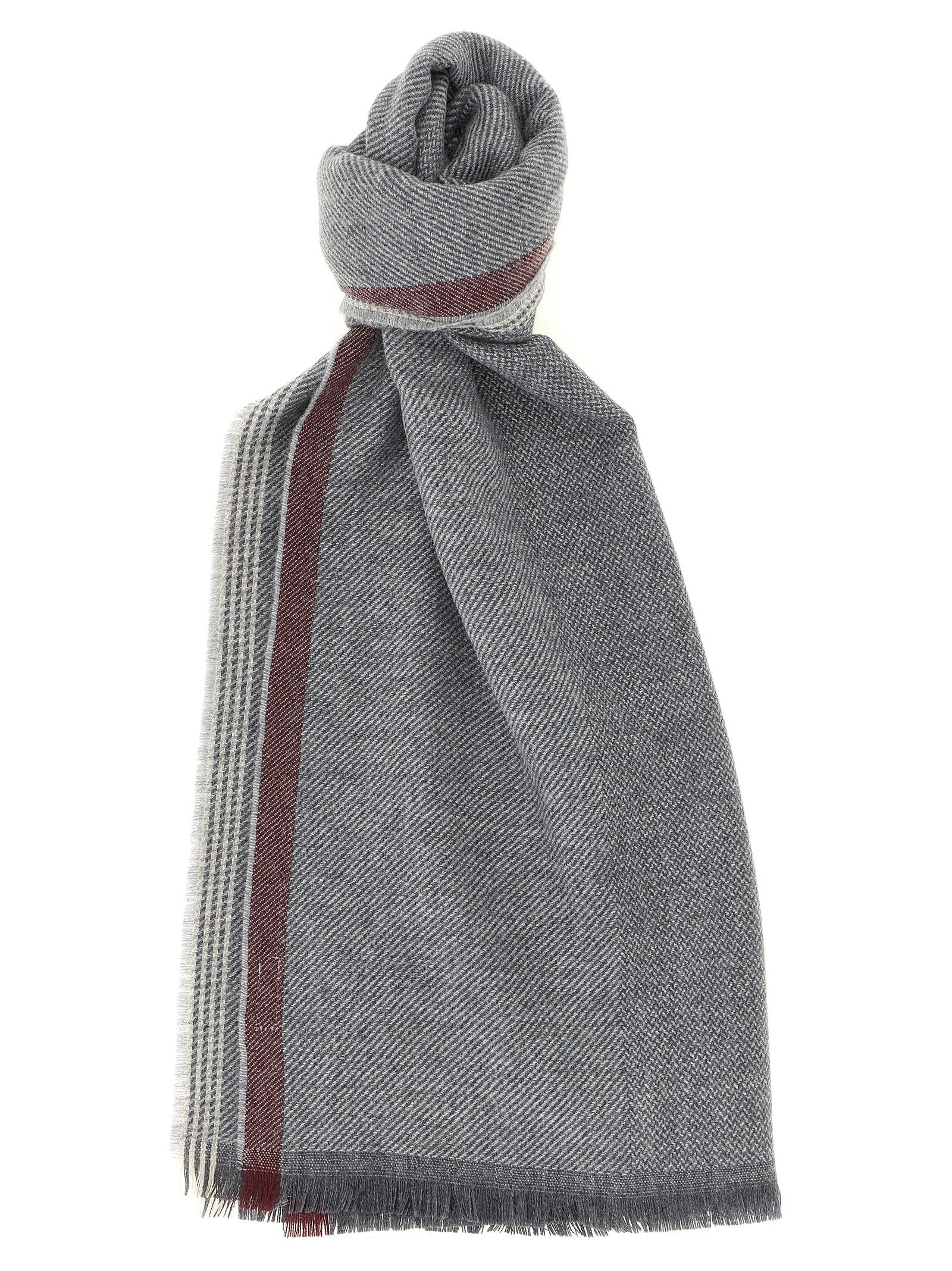 Brunello Cucinelli Diagonal Wool and Cashmere Scarf — Grey