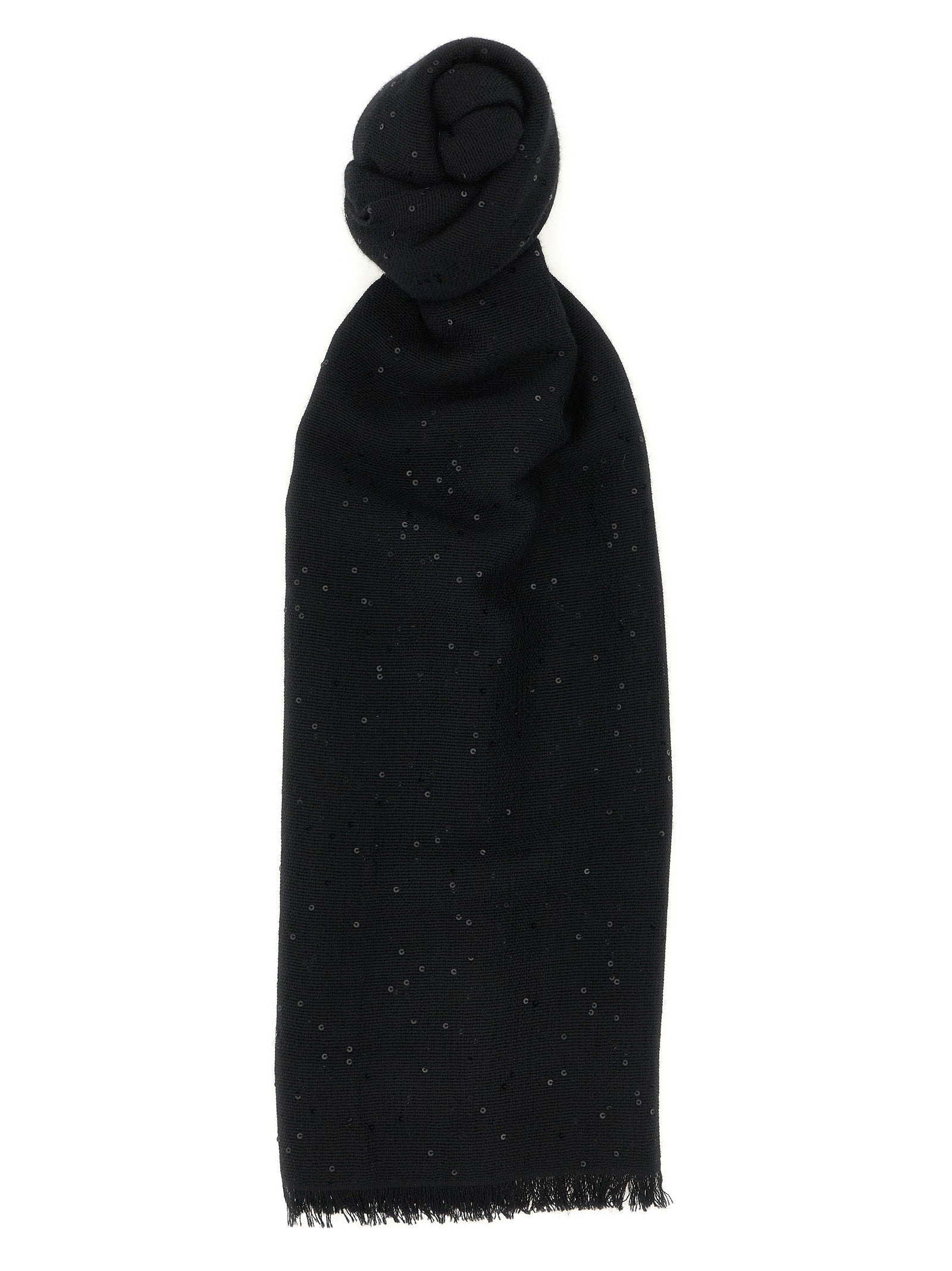 Brunello Cucinelli Diamante Cashmere-Silk Scarf — Black