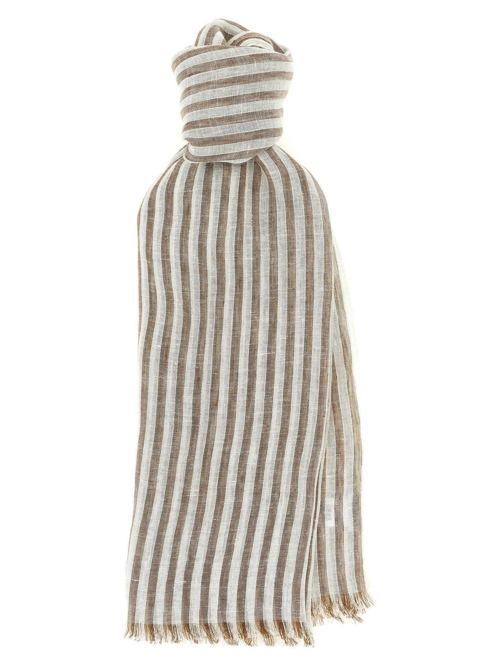 Brunello Cucinelli Striped Linen with Lamé Scarf — beige