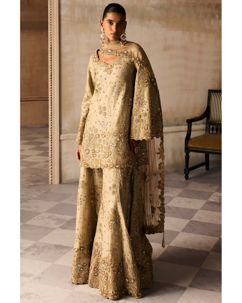 The Mograbagh Smoky Sanstone Sharara Set By KYNAH, Luxury Indian Fashion & Bridal Wear