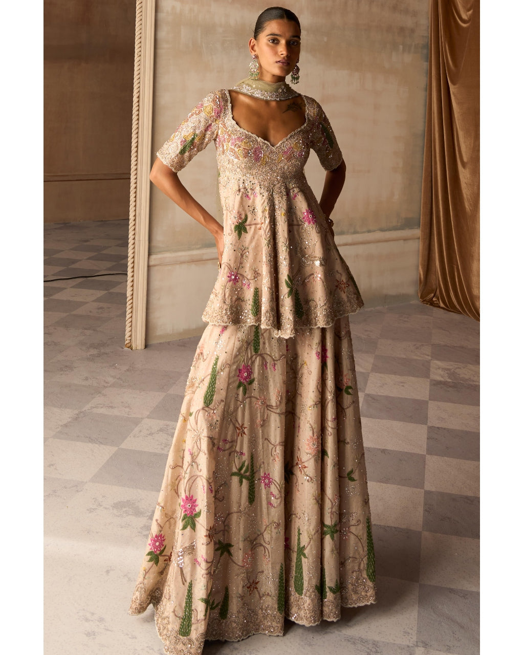 The Amanbagh Aged Apricot Sharara Set By KYNAH, Luxury Indian Fashion & Bridal Wear