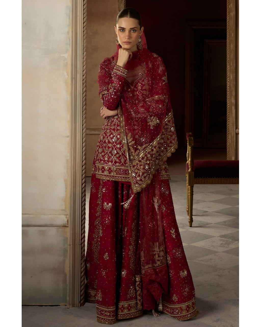 The Birds of Paradise Scarlet Sharara Set By KYNAH, Luxury Indian Fashion & Bridal Wear