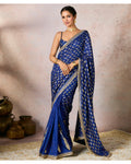 Blue Whispering Lily Crush Sari Set By KYNAH, Luxury Indian Fashion & Bridal Wear
