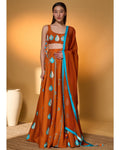 Saffron Sky Striped Lehenga Set By KYNAH, Luxury Indian Fashion & Bridal Wear