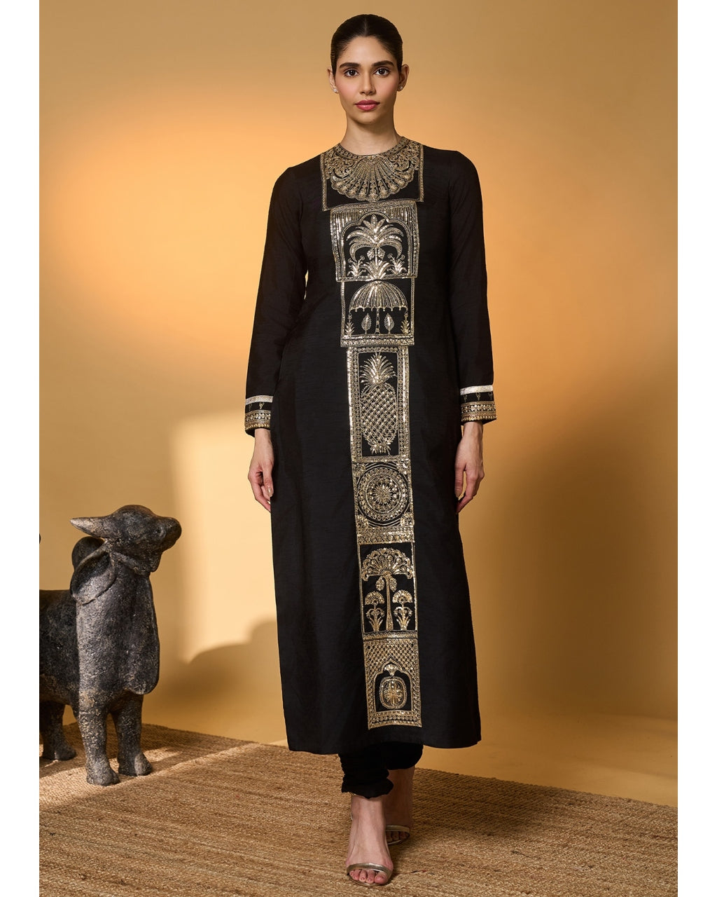 Black Khidki Kurta Set By KYNAH, Luxury Indian Fashion & Bridal Wear