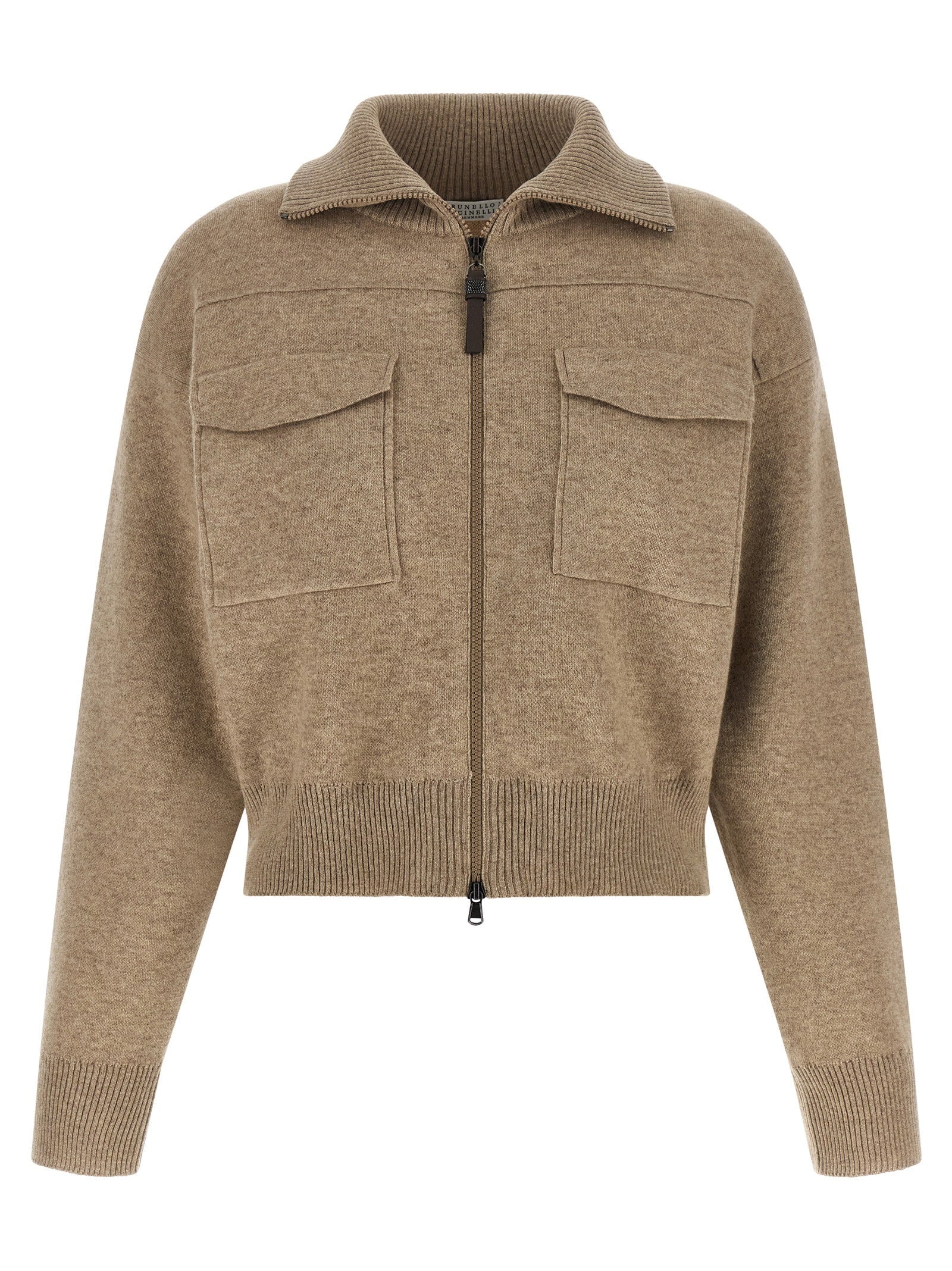 Brunello Cucinelli Wool Crop Cardigan — Beige