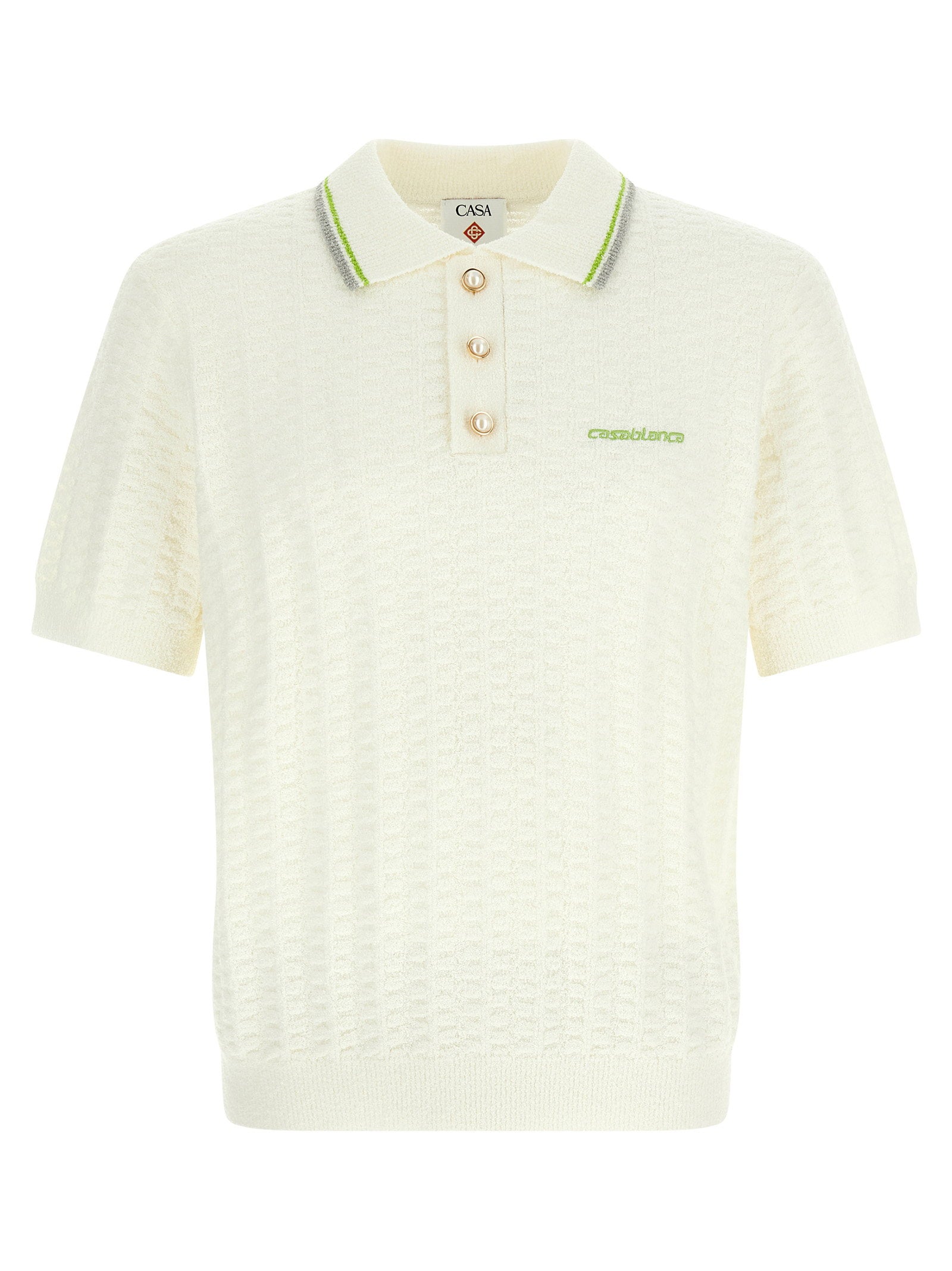 Casablanca Tennis Bouclé Polo Shirt — Cream