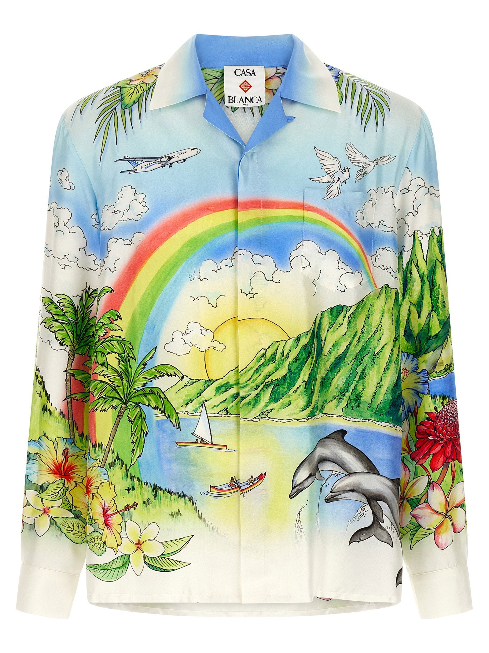 Casablanca Aloha Print Silk Shirt — Blue