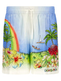 Casablanca Tropical Print Silk Twill Bermuda Shorts — Blue