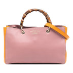 Medium Bicolor Calfskin Bamboo Shopper Satchel