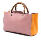 Medium Bicolor Calfskin Bamboo Shopper Satchel