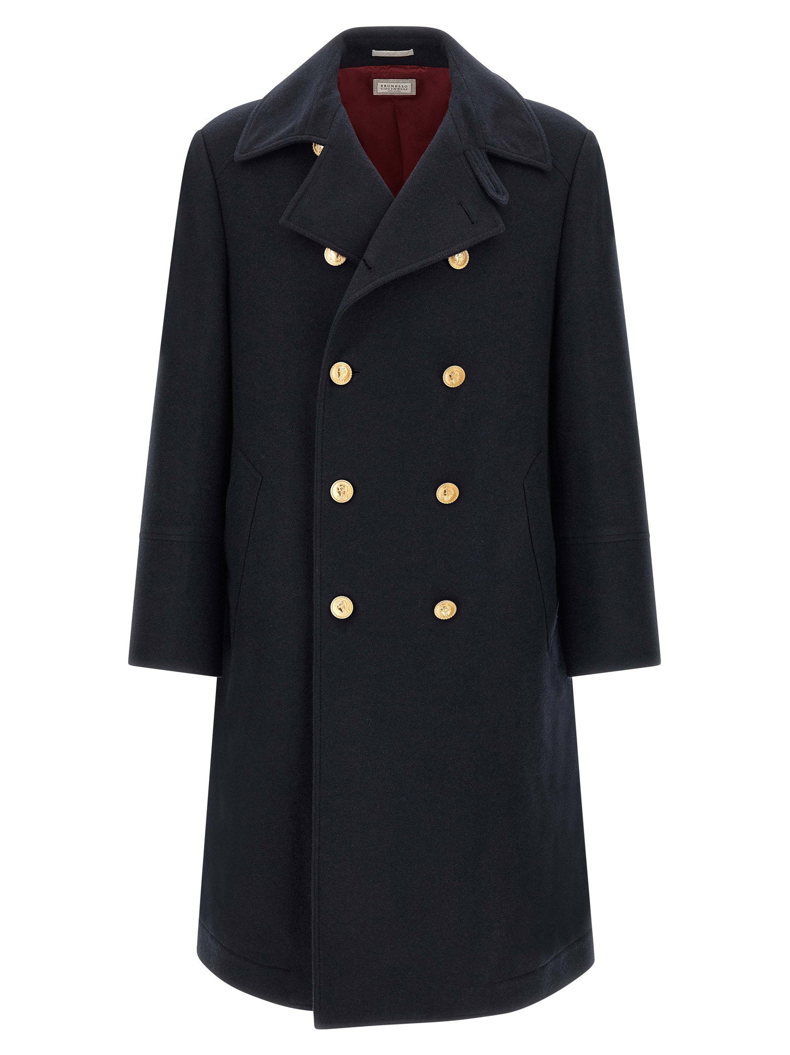 Brunello Cucinelli Double-Breasted Cashmere Coat — Navy